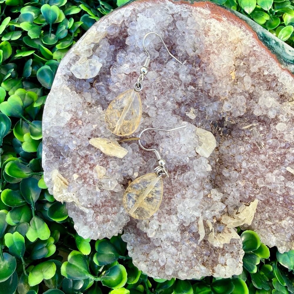 Golden Rutile Earrings || Handmade - Picture 3 of 3